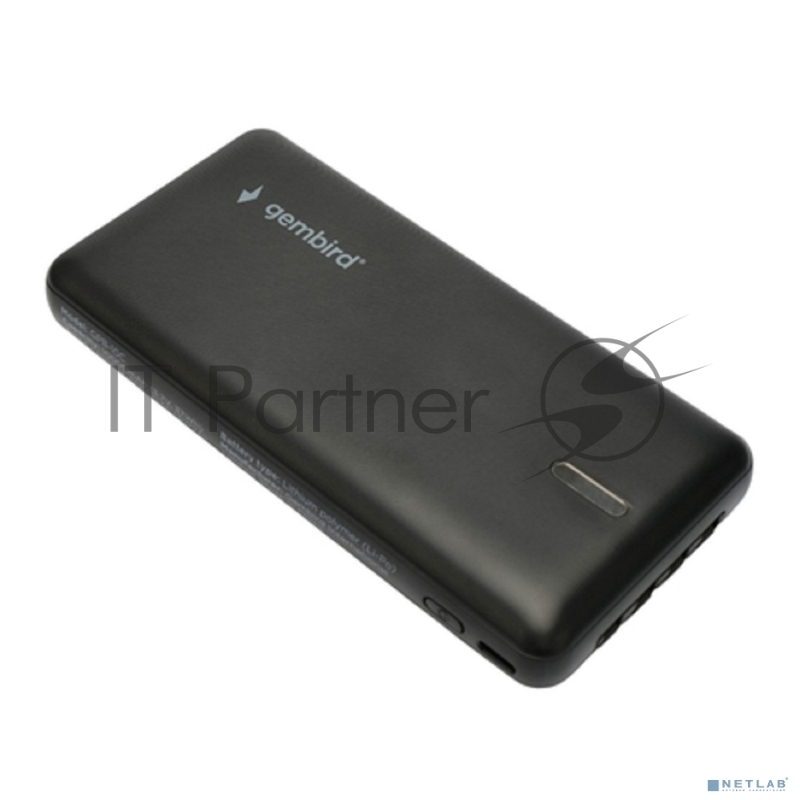 Портативный аккумулятор Gembird GPB-10C, 10000мАч, 2A, 4 встроенных кабеля, черный