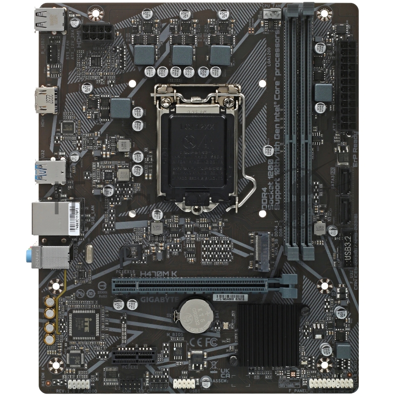 Материнская плата Gigabyte OEM H470M K, Socket 1200, Intel®H470, 2xDDR4-2333, HDMI, 1xPCI-Ex16, 1xPCI-Ex1, 2xSATA3, 1xM.2, 8 Ch Audio, GLan, (4+2)xUSB2.0, (2+2)xUSB3.2, mATX, RTL {} oem