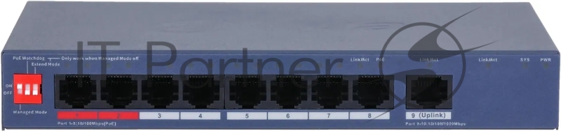 Коммутатор Dahua DH-CS4009-8ET1GT-110 8x100Мбит/с 1x1Гбит/с управляемый