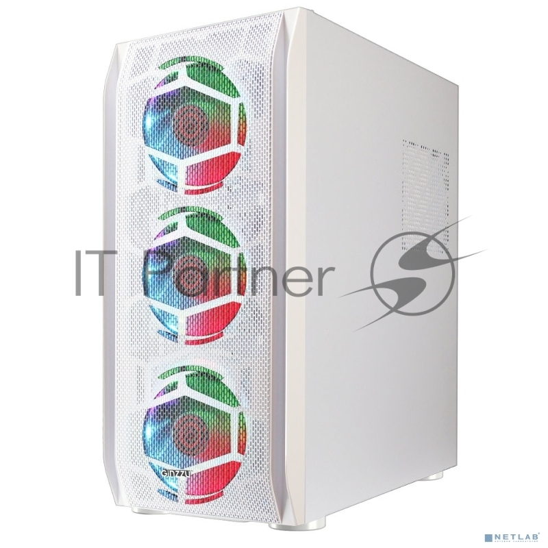 Компьютерный корпус Ginzzu GL 390 боковая дверца закаленное стекло на петлях на магнитах, controller CRC10, 4* 12R6W FAN 12CM RGB Белый