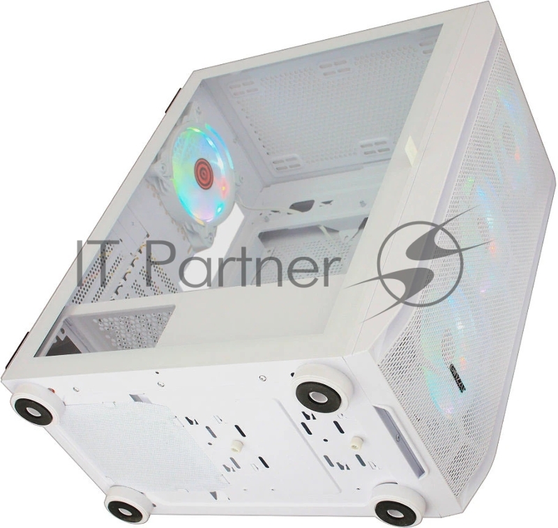 Компьютерный корпус Ginzzu GL 390 боковая дверца закаленное стекло на петлях на магнитах, controller CRC10, 4* 12R6W FAN 12CM RGB Белый