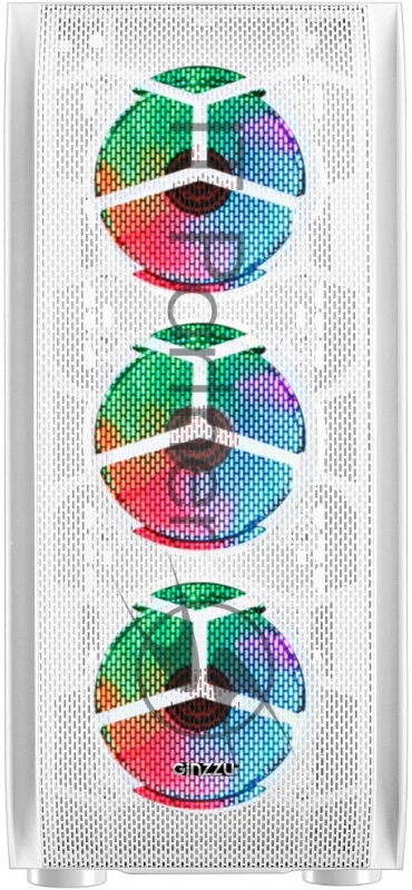 Компьютерный корпус Ginzzu GL 390 боковая дверца закаленное стекло на петлях на магнитах, controller CRC10, 4* 12R6W FAN 12CM RGB Белый