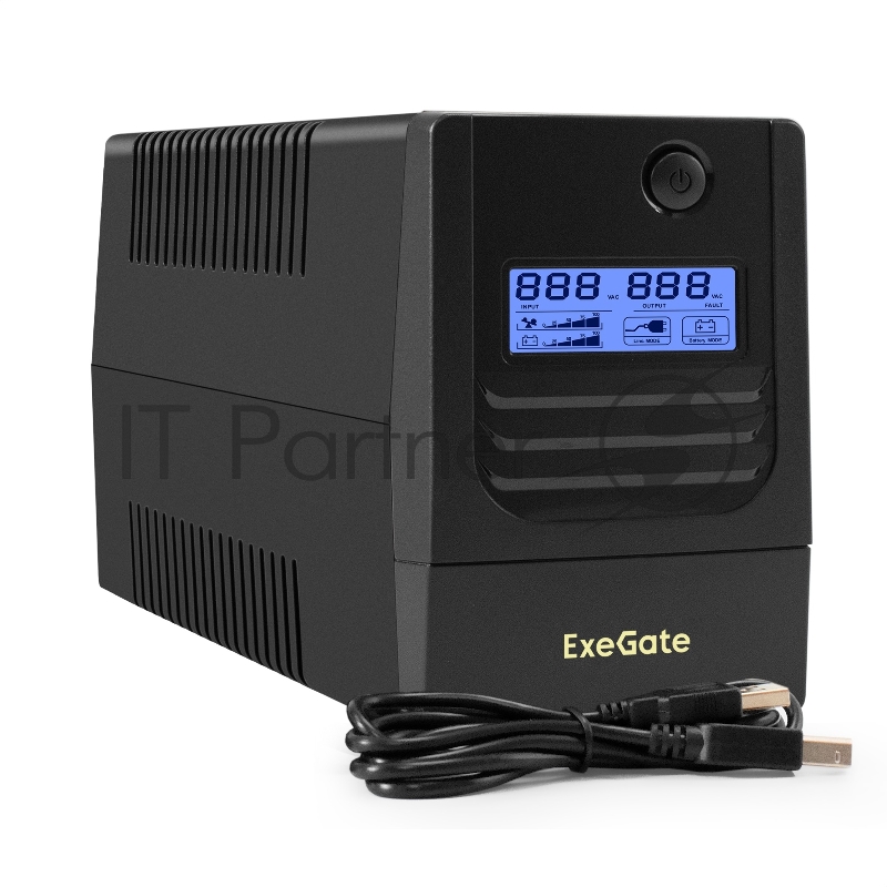 ИБП ExeGate Smart LB-650.LCD.AVR.2SH.USB (650VA/390W, LCD, AVR, 2*Schuko, USB, батарея 12V 7Ah, Black)