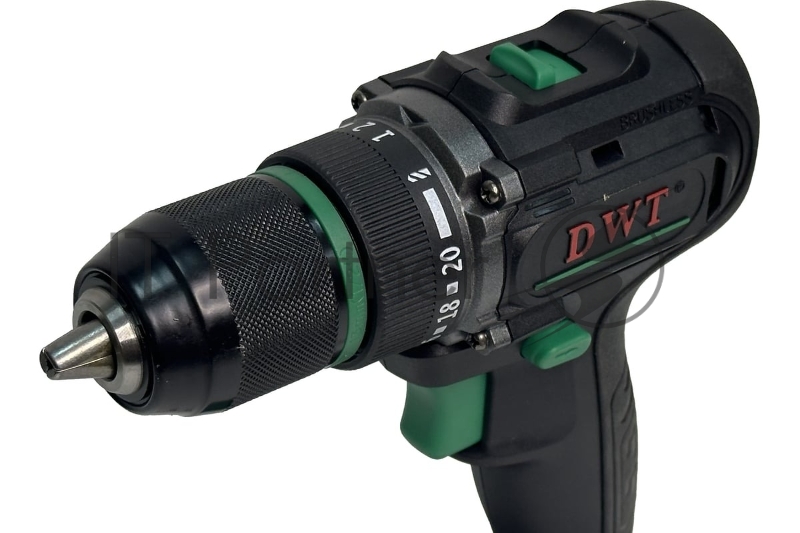 Дрель-шуруповерт аккумуляторная DWT ABSP-20 DNF-2 BMC /20В/до 2000 об.в мин/60 Нм/1-13 мм/бещеточный мотор/реверс/LED-подсветка/2 АКБ, 2 Ач/ЗУ/кейс/черный (ABSP-20 DNF-2 BMC)
