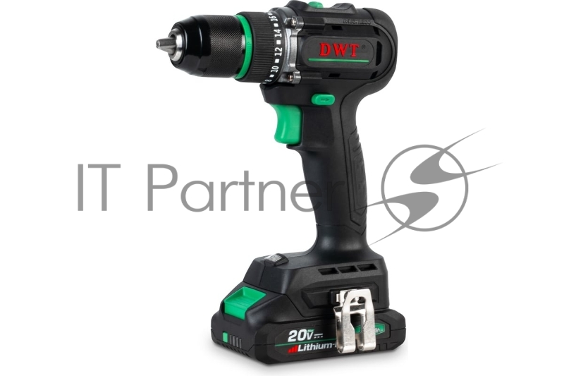 Дрель-шуруповерт аккумуляторная DWT ABSP-20 DNF-2 BMC /20В/до 2000 об.в мин/60 Нм/1-13 мм/бещеточный мотор/реверс/LED-подсветка/2 АКБ, 2 Ач/ЗУ/кейс/черный (ABSP-20 DNF-2 BMC)