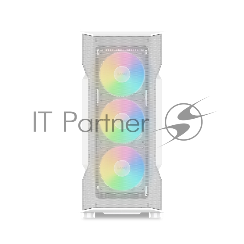 Корпус ПК без блока питания SAMA S40 White, Midi-Tower, TG, 4x120mm ARGb, 2xUSB 3.0 + 1xUSB 3.1 Type-C, ATX, mATX, mITX White