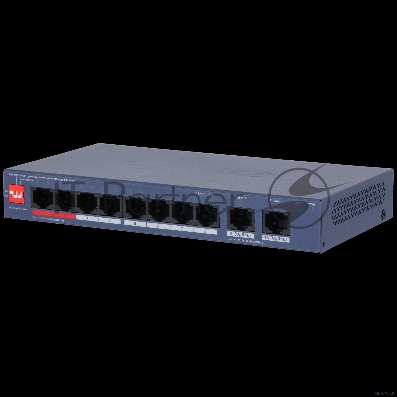 Коммутатор управляемый DAHUA DH-CS4010-8ET2GT-110 8-портовый PoE 8 RJ45 10/100Мбит/с (PoE/PoE+/Hi-PoE/IEEE 802.3bt), 2 RJ45 10/100/1000Мбит/с (uplink) 1~2 до 90Вт, 3~8 до 30Вт, суммарно до 110Вт