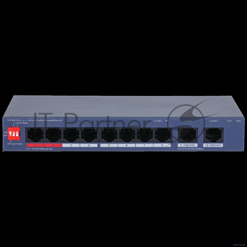 Коммутатор управляемый DAHUA DH-CS4010-8ET2GT-110 8-портовый PoE 8 RJ45 10/100Мбит/с (PoE/PoE+/Hi-PoE/IEEE 802.3bt), 2 RJ45 10/100/1000Мбит/с (uplink) 1~2 до 90Вт, 3~8 до 30Вт, суммарно до 110Вт
