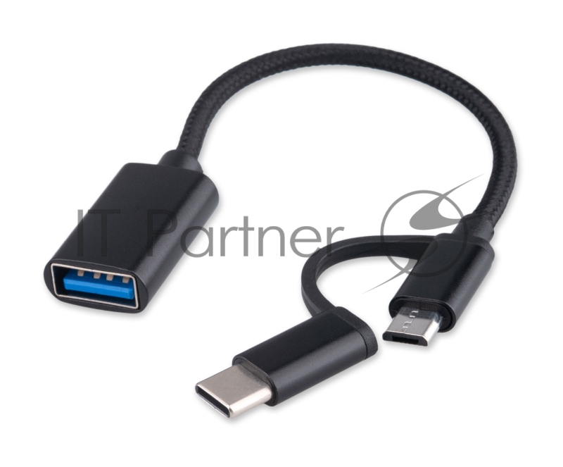Кабель-переходник USB2.0 OTG Cablexpert A-OTG-CMAF2-2in1, Type-C(M)+MicroUSB(M)/AF, алюминий+нейлон.оплётка, 0.15м, пакет