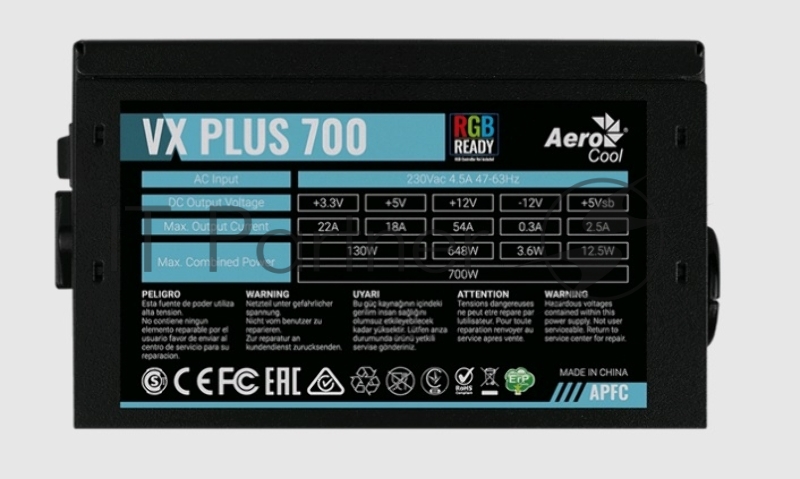 Блок питания Aerocool / Formula VX-700 PLUS RGb, 700Вт, 120мм, черный